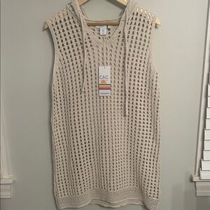 C&C California Cream Open-Knit Sleeveless Hoodie